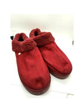 Joy Womens Red Fleece-Lined Slippers W/ Rhinestone Trim Size 9